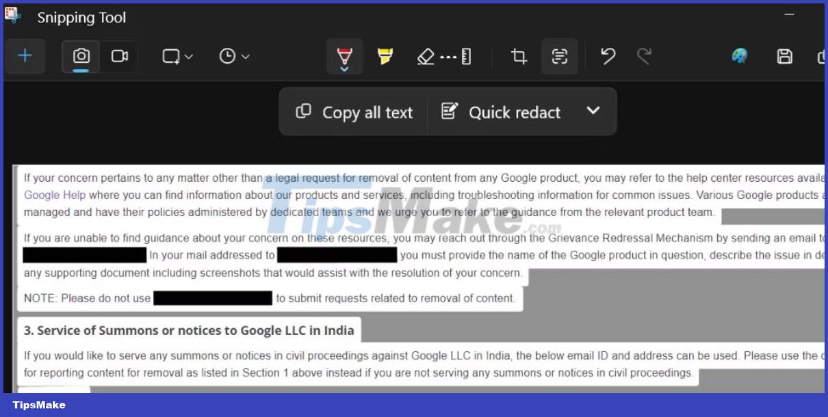How to use Text Actions in Snipping Tool on Windows 11 Picture 3