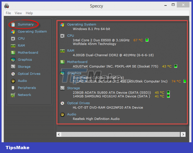 How to view the parameters of computer components using Speccy Picture 1