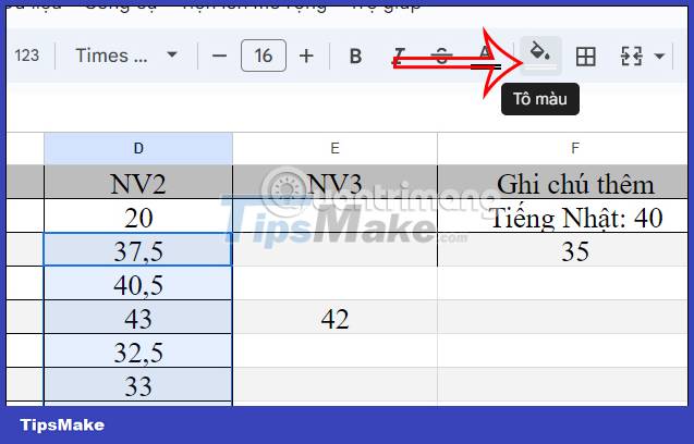 Instructions for coloring cells and text in Google Sheets Picture 1