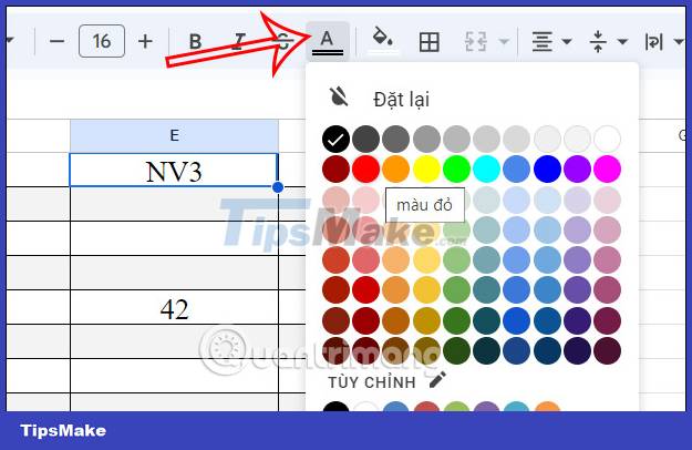 Instructions for coloring cells and text in Google Sheets Picture 11