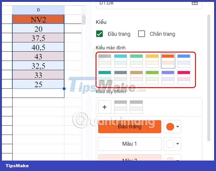 Instructions for coloring cells and text in Google Sheets Picture 7
