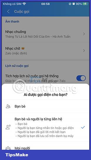 Picture 5 of Instructions to block calls on Zalo from strangers