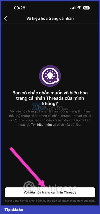 What happens if you disable the Threads account? Picture 5