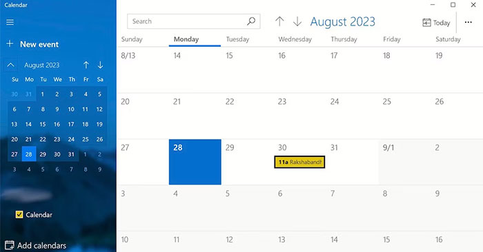 How to use the Calendar application on Windows 11 - TipsMake.com