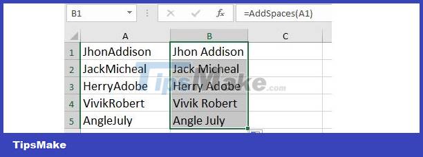 How to create a space between first and last name in Excel?