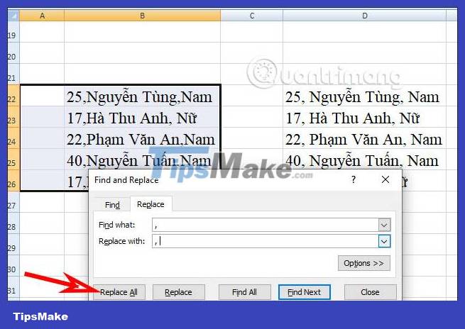 How To Create Space After Comma In Excel - Tipsmake.com