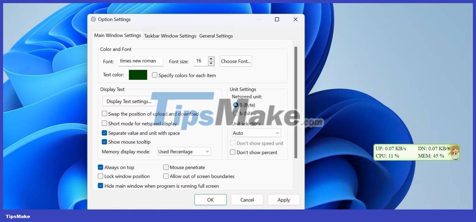 How to display Internet speed on Windows Taskbar Picture 4