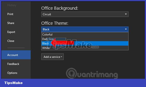 images 8 of How to turn on dark color mode on Office 2019 - Dark black background interface