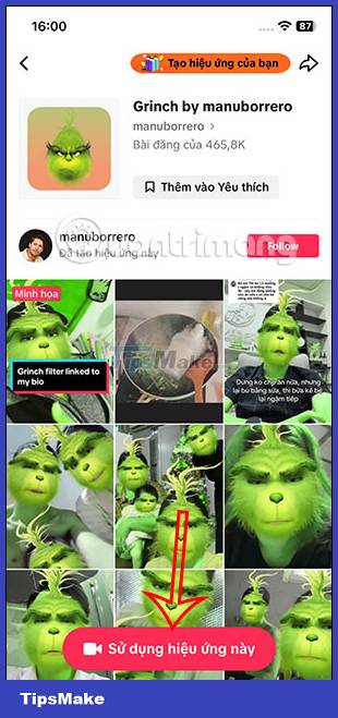 Instructions for downloading the Grinch filter on TikTok Picture 4