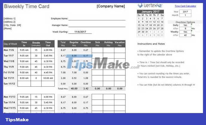 The best timesheet templates for you to track daily work - TipsMake.com