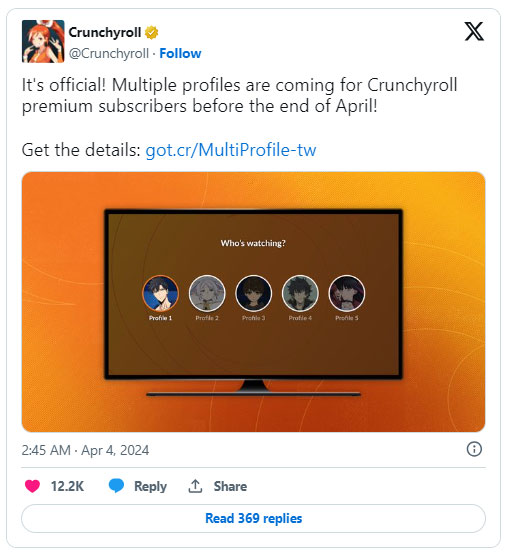 Crunchyroll adds Multiple Profiles feature Picture 1