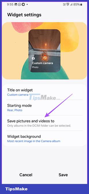 How to add camera widget on Samsung Galaxy Picture 5