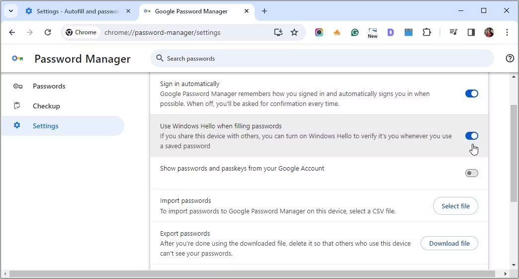 How to password protect Chrome with Windows Hello Picture 3