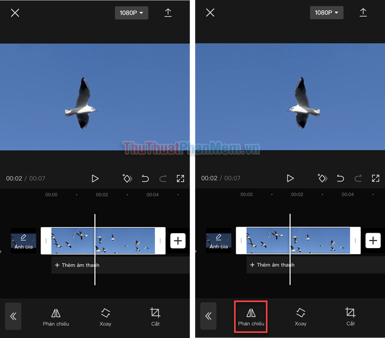 Instructions for cutting, flipping, and rotating videos using CapCut Picture 13