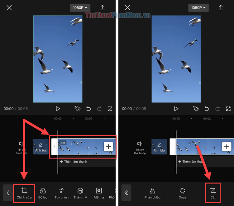 Instructions for cutting, flipping, and rotating videos using CapCut Picture 5
