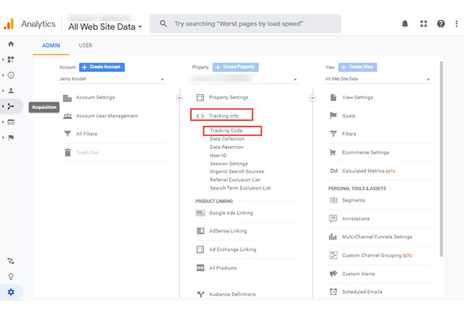 Instructions for finding Google Analytics Tracking Code Picture 3