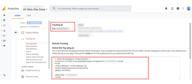 Instructions for finding Google Analytics Tracking Code Picture 4
