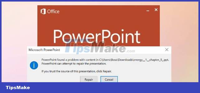 Opening a PowerPoint file with Repair error, how to handle it? Picture 1