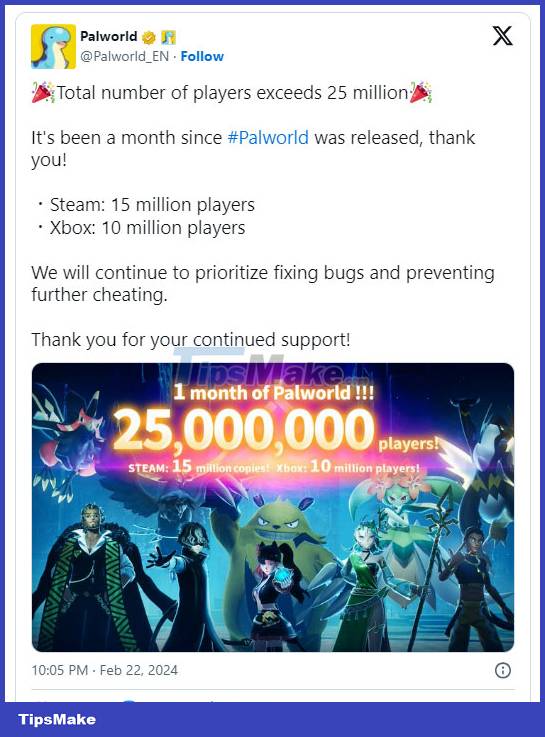 Palworld after one month of launch: 25 million players, record high revenue Picture 1