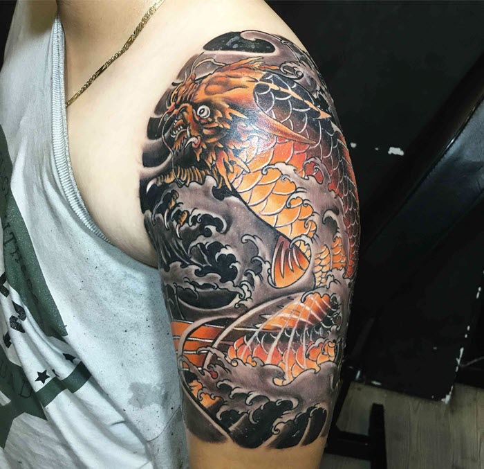 The most beautiful Japanese arm neck tattoo Picture 2