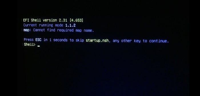Suggested solution when the computer reports an EFI Shell version error
