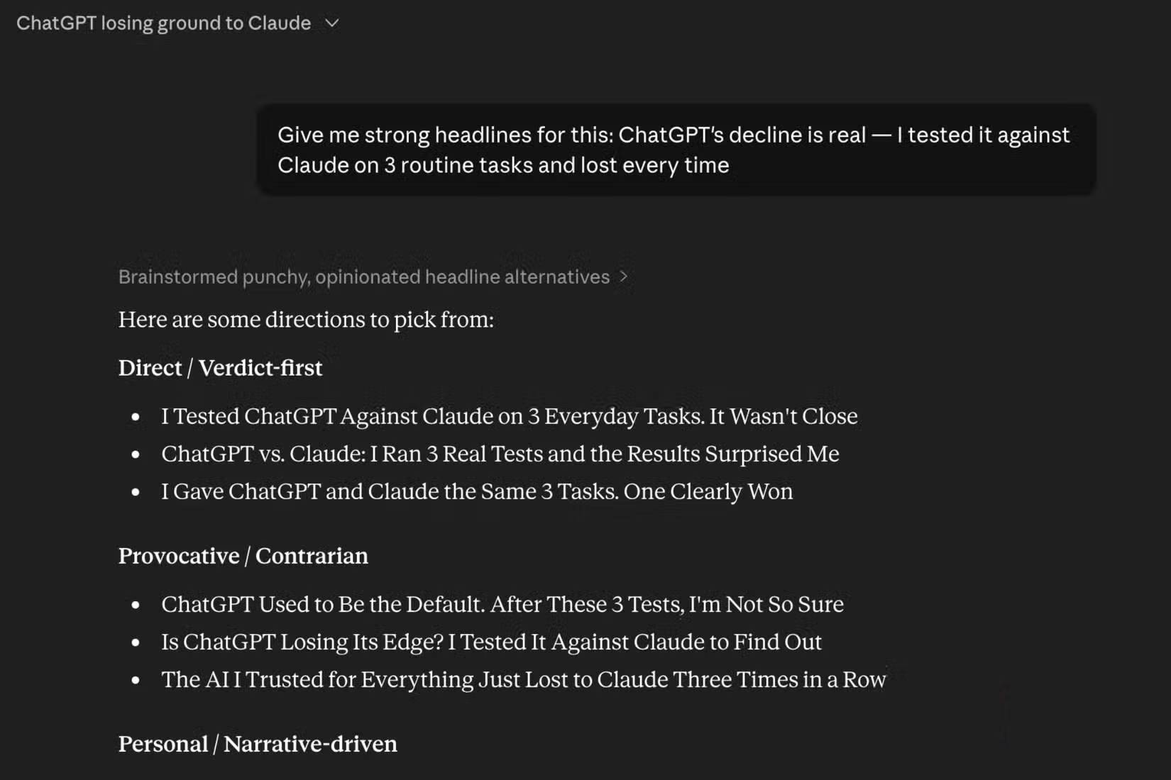 images 1 of 3 everyday tasks with Claude demonstrate the declining effectiveness of ChatGPT.