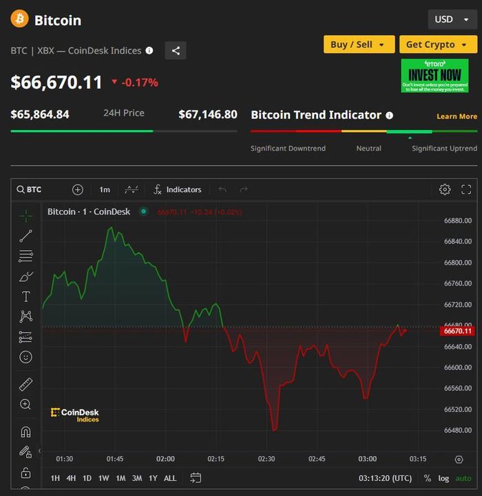 Picture 1 of Bitcoin price today April 24: Slightly decreased to 66,670 USD