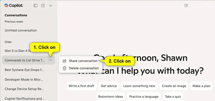 How to share chat on Copilot Picture 3