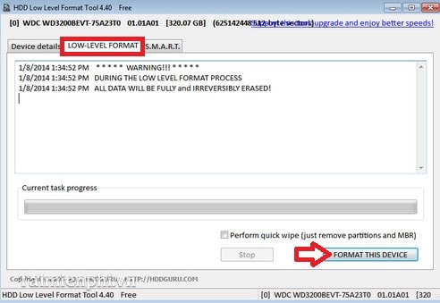 Picture 3 of Clean up bad sectors on a hard drive (HDD) using Low Level Format.