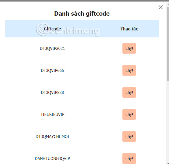 Picture 2 of Code for Danh Tuong 3Q, enter code DT3Q 22/04/2026