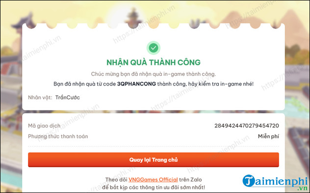 Code Tam Quoc Counterattack VNG receive KNB, FREE Orange General Picture 6