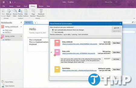 Picture 1 of Common errors during OneNote synchronization on Windows 10 and how to fix them.