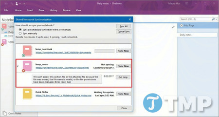 Picture 7 of Common errors during OneNote synchronization on Windows 10 and how to fix them.