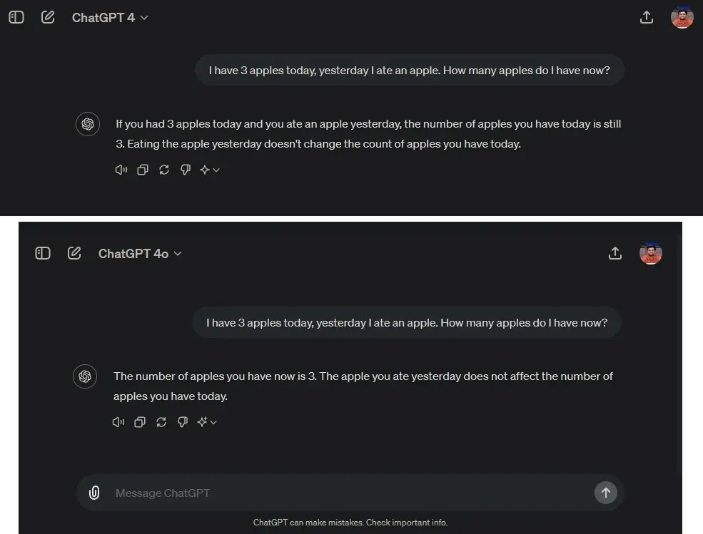 Compare ChatGPT 4o and ChatGPT 4 Picture 7
