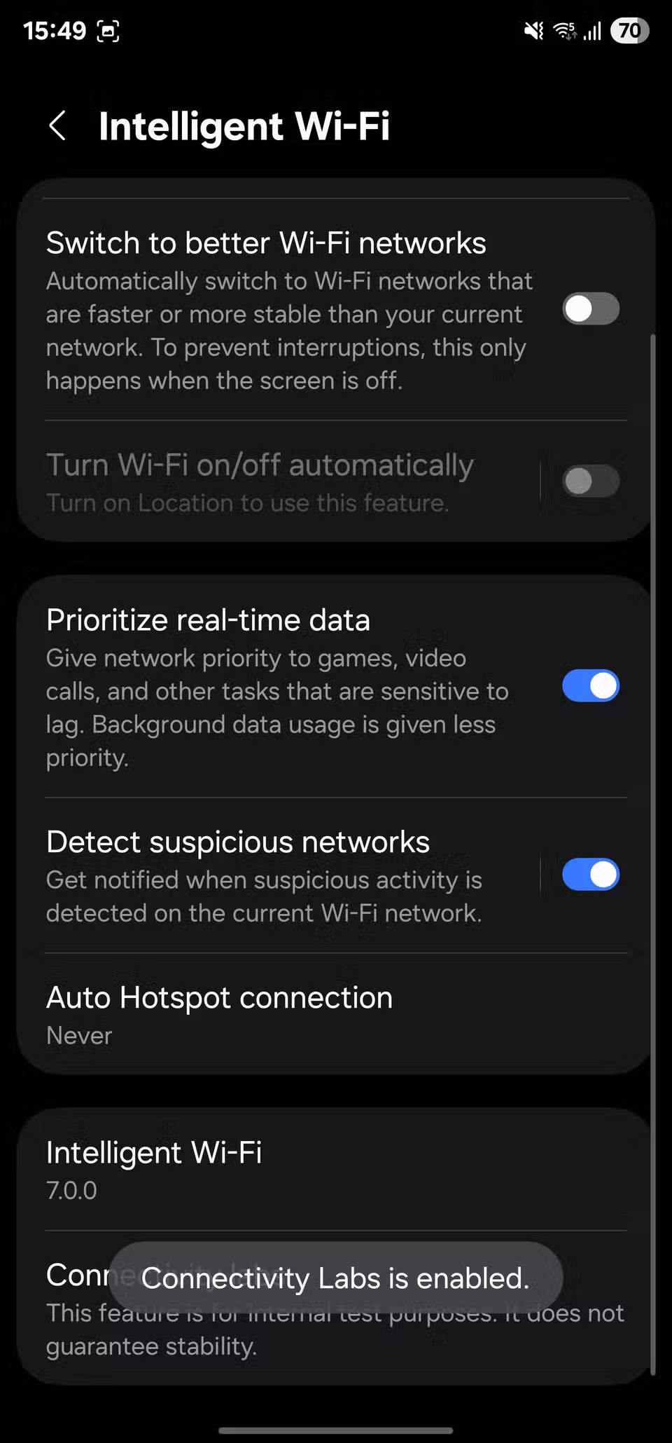 Connectivity labs secret menu makes Samsung phone's Wi-Fi connection much more reliable Picture 3