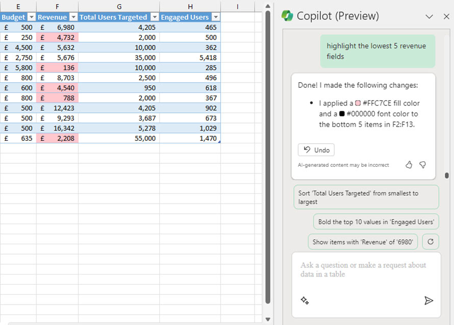 How to use Copilot in Excel Picture 3