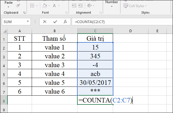 COUNTA function in Excel, function to count cells containing data with specific usage and examples Picture 2