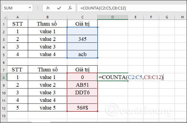 COUNTA function in Excel, function to count cells containing data with specific usage and examples Picture 6