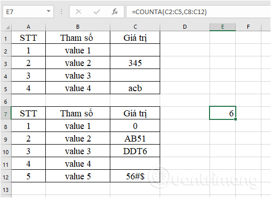 COUNTA function in Excel, function to count cells containing data with specific usage and examples Picture 7