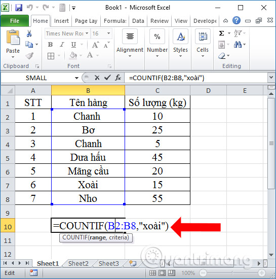 Picture 2 of COUNTIF function: Conditional counting in Excel
