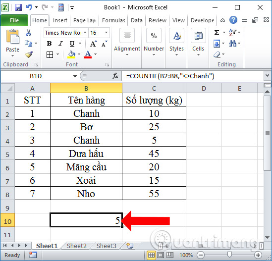 Picture 4 of COUNTIF function: Conditional counting in Excel