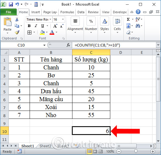 Picture 6 of COUNTIF function: Conditional counting in Excel