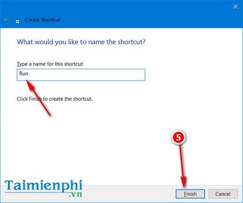 Picture 4 of Create a shortcut for the Run command, pin the Run command to the Taskbar and Start Menu on Windows 10.
