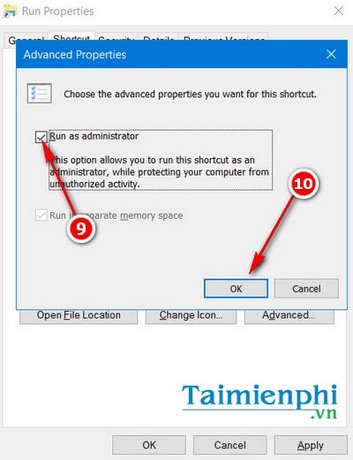 Picture 7 of Create a shortcut for the Run command, pin the Run command to the Taskbar and Start Menu on Windows 10.