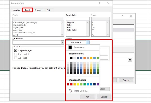 Detailed causes of the error of not being able to change the font color in Excel Picture 11