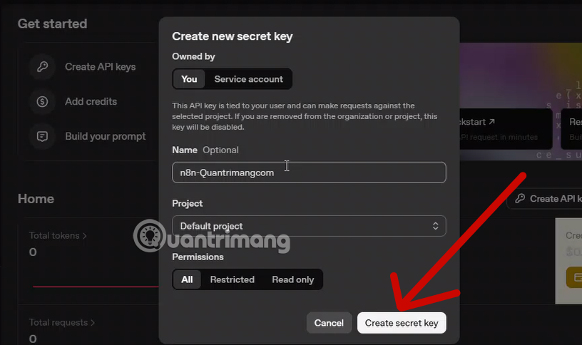 Detailed instructions on how to create ChatGPT API Keys to connect n8n and automation platforms. Picture 2