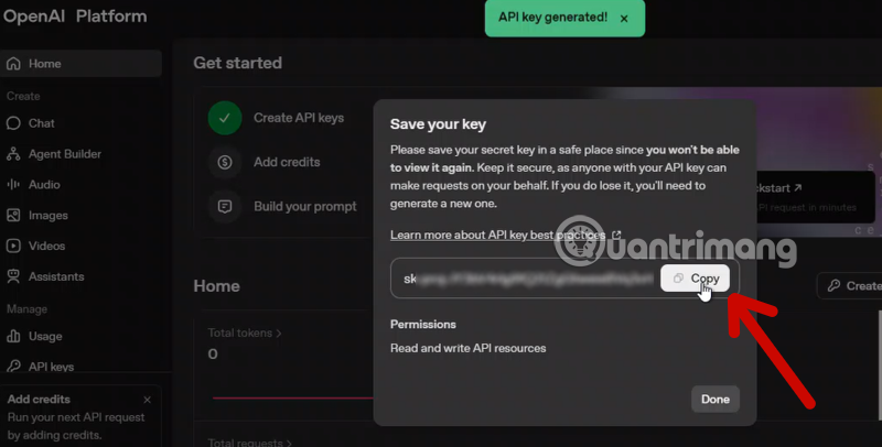 Detailed instructions on how to create ChatGPT API Keys to connect n8n and automation platforms. Picture 3