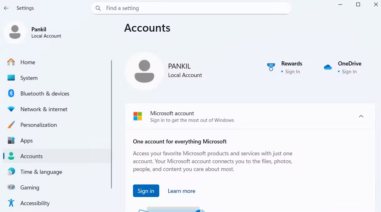Disadvantages of using a local Windows account Picture 1