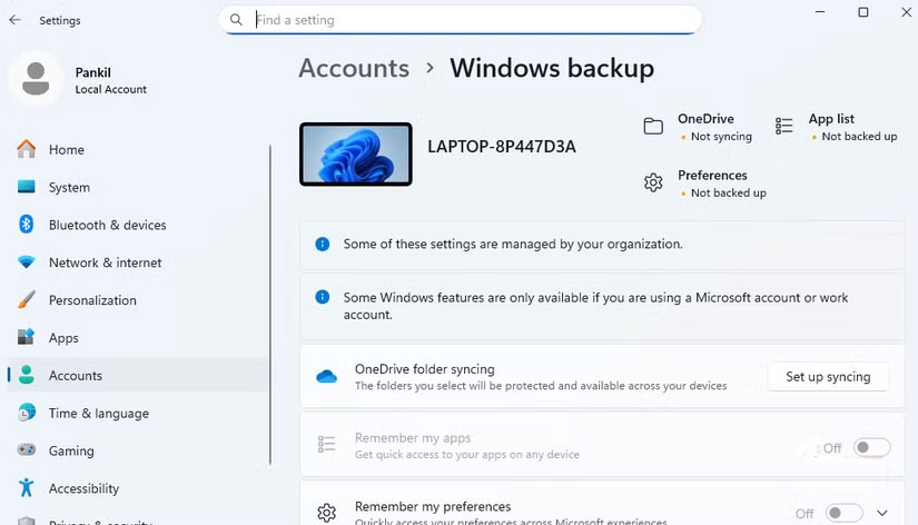 Disadvantages of using a local Windows account Picture 6