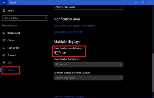 Picture 4 of Display the taskbar on one screen with Windows 10.